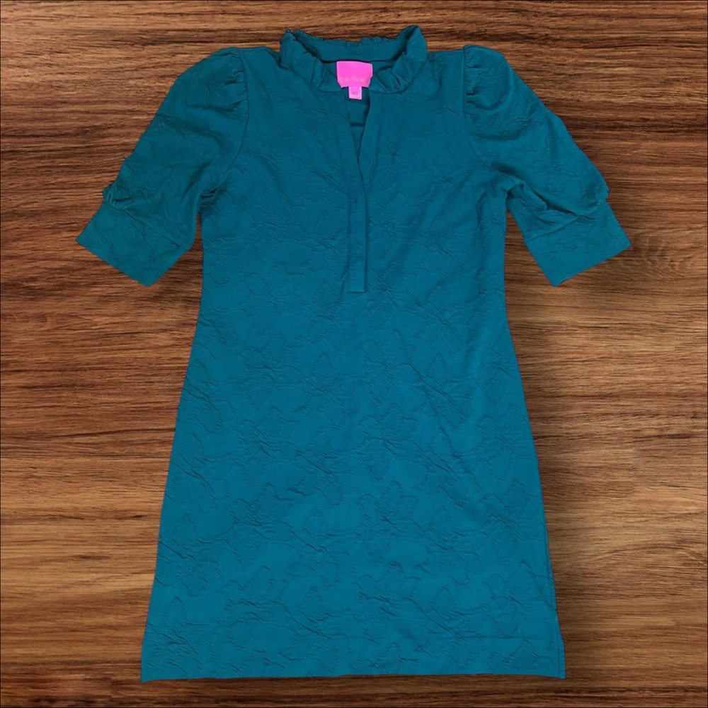 LILLY PULITZER Elsey Elbow Sleeve Dress Evergreen Knit Jacquard Size L